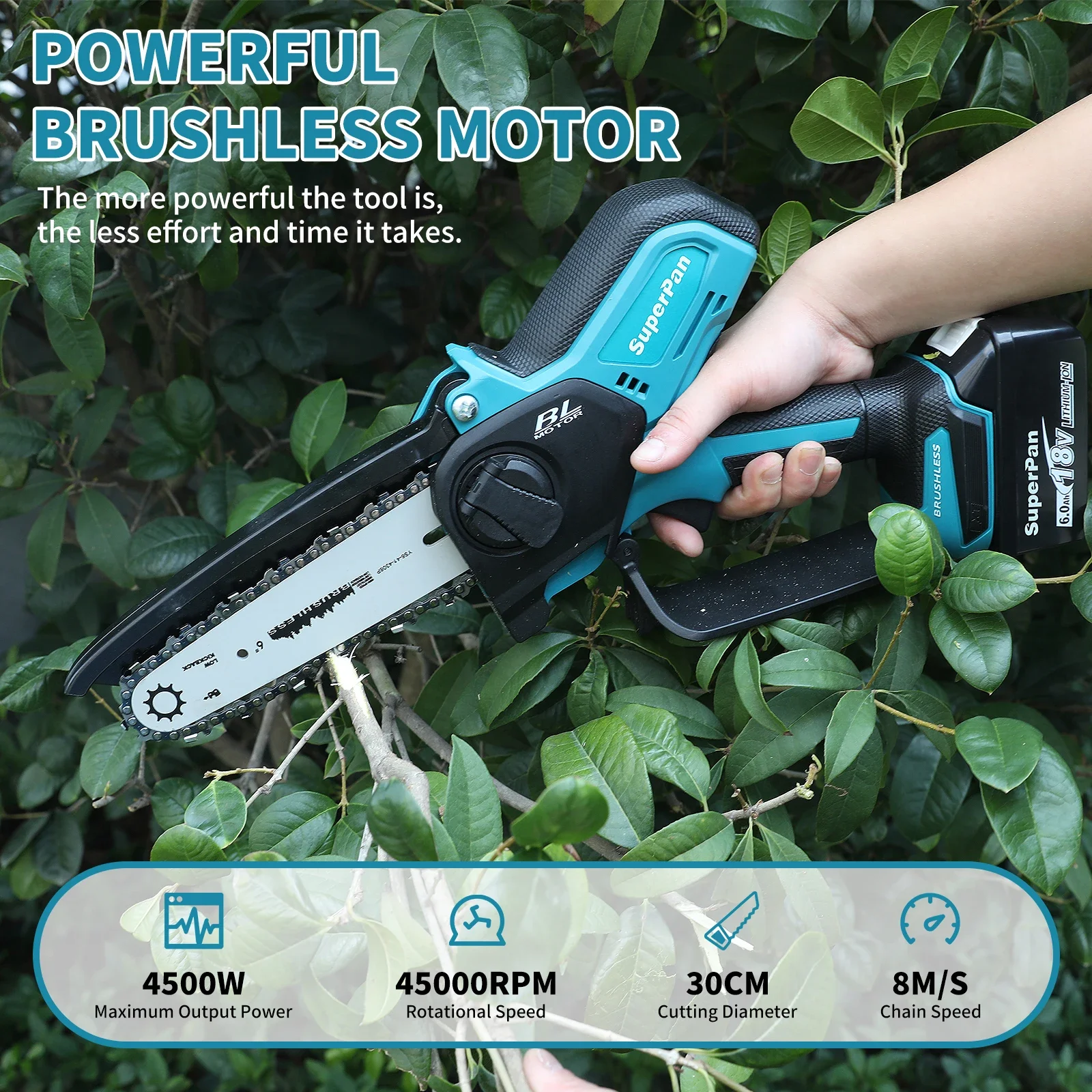 

Бесщеточная цепная пила Superpan Professional 6 дюймов – портативная электрическая пила для работы одной рукой, 8 м/с, для аккумулятора Makita 18В