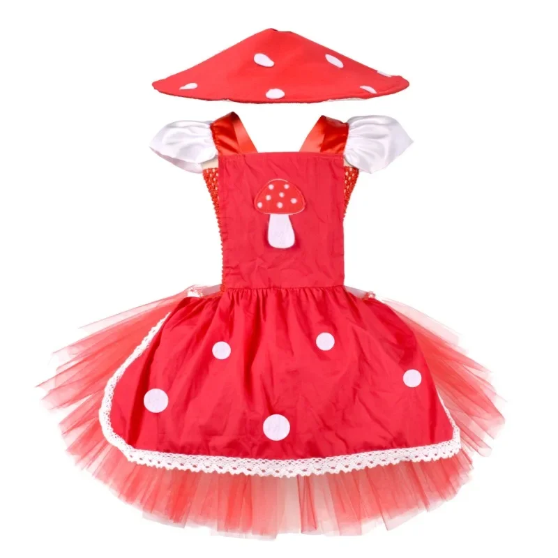 

Girl Mushroom Dress for Halloween Mushroom Cosplay Costume Kids Birthday Party Role Play Red Dress Hat Suit Lollita Tutu Dresses