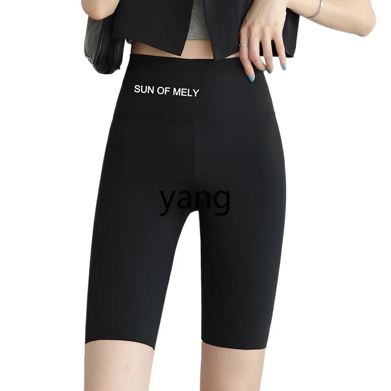 

LMM summer thin shark pants women's outer wear seven-point leggings high waist belly yoga pants