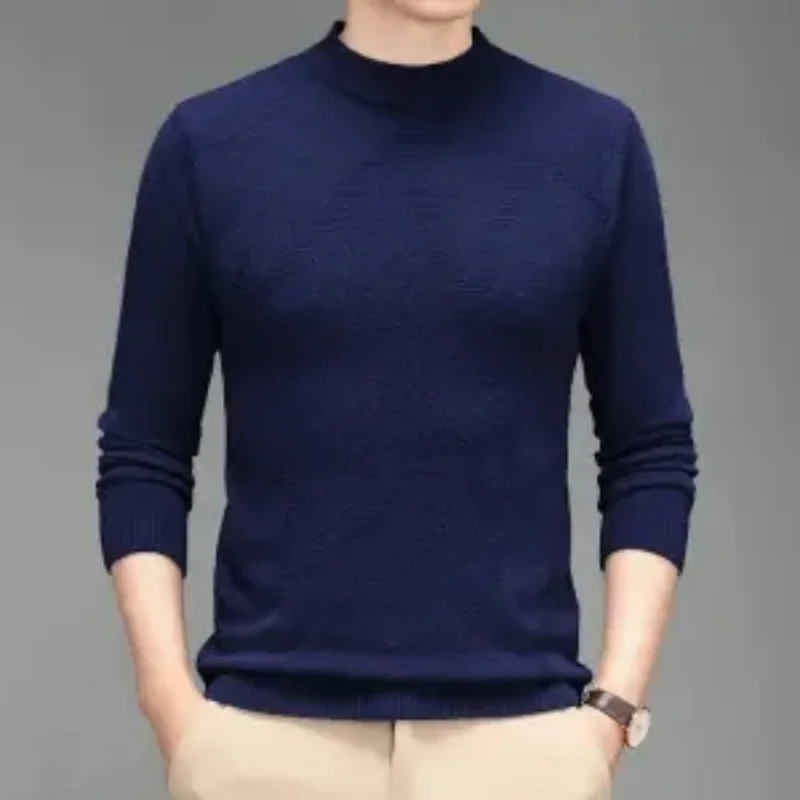 Spring Autumn Men Long Sleeve Knitted Sweaters Vintage Casual Korean Fashion Tops Solid Basic Bottom Male Elastic Slim Pullovers