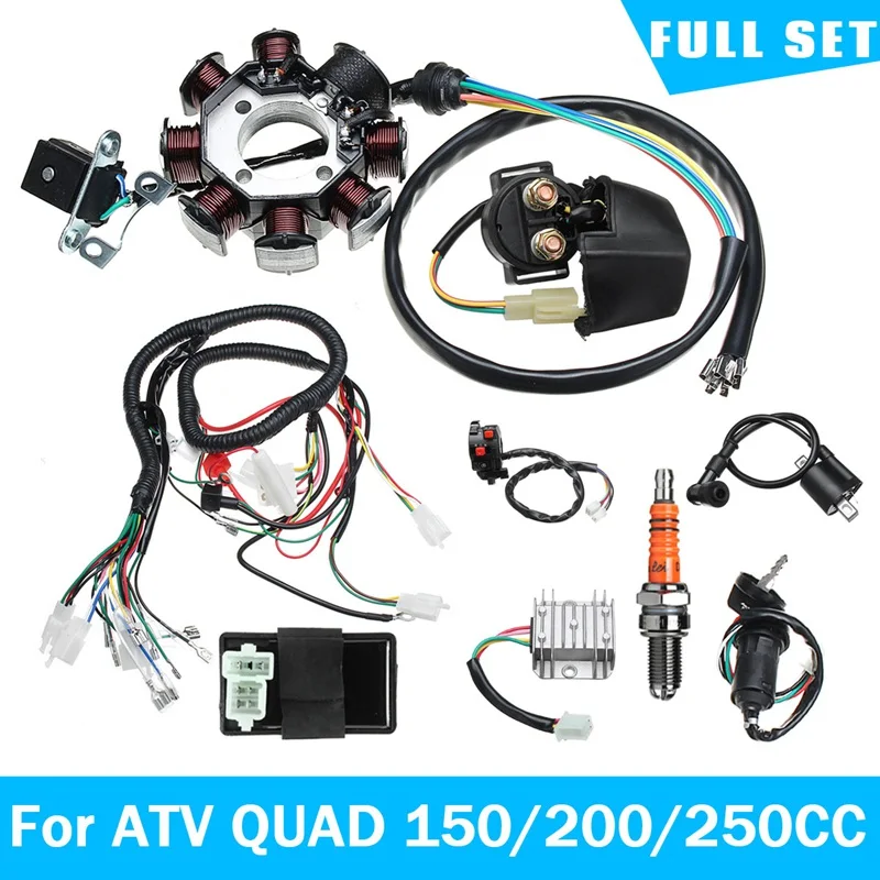 1 set Wiring Harness Loom CDI Ignition Coil Spark Plug Switch Solenoid Relay for 150cc 200cc 250cc ATV Dirt Bike Stator