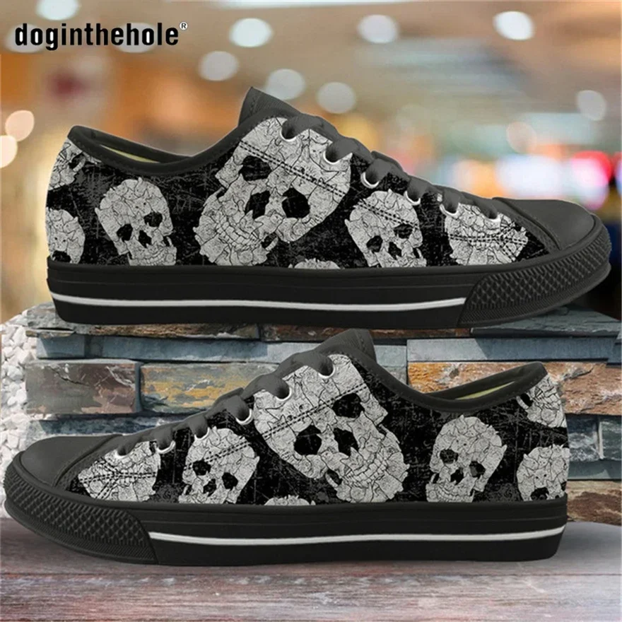 Fashion Style 3D Gothic Sugar Skull Printed Vulcanized Shoes Men Canvas Low Top Flats Casual Breath Sneakers For Teen Boys