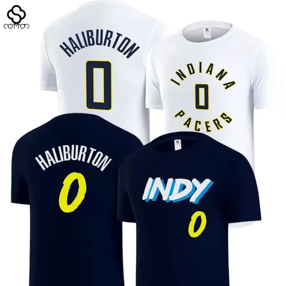 Halliburton No. 0 Jersey Short-sleeved T-shirt Indiana City Retro Jersey Men's and Women's Basketball Training Casual Wear Tee