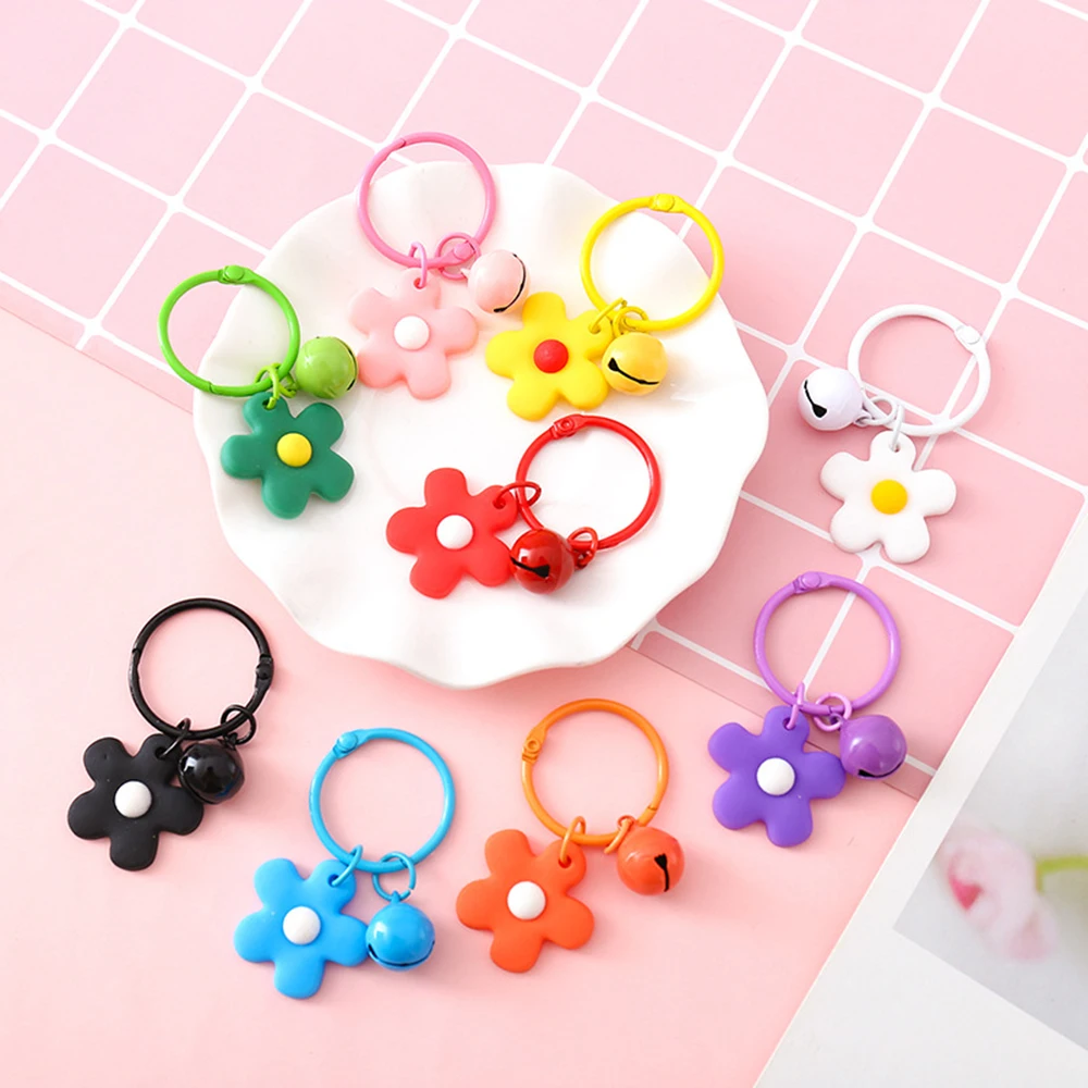 Bell Keychain Small Colored Flowers Key Ring Pendant Pinkycolor Bag Pendant For Women Ins Korean Style Chain Cartoon Key Chains