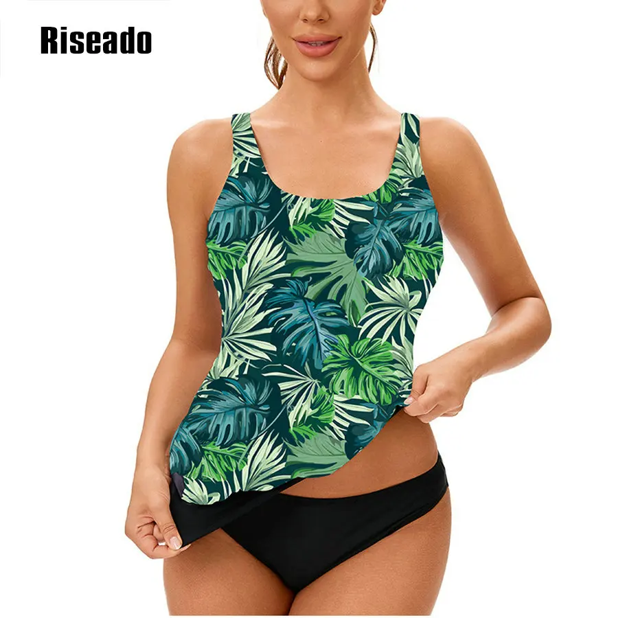ملابس سباحة تانكيني مكونة من قطعتين للنساء، ملابس سباحة متواضعة للتحكم في البطن، ملابس سباحة فضفاضة ومطبوعة بالزهور