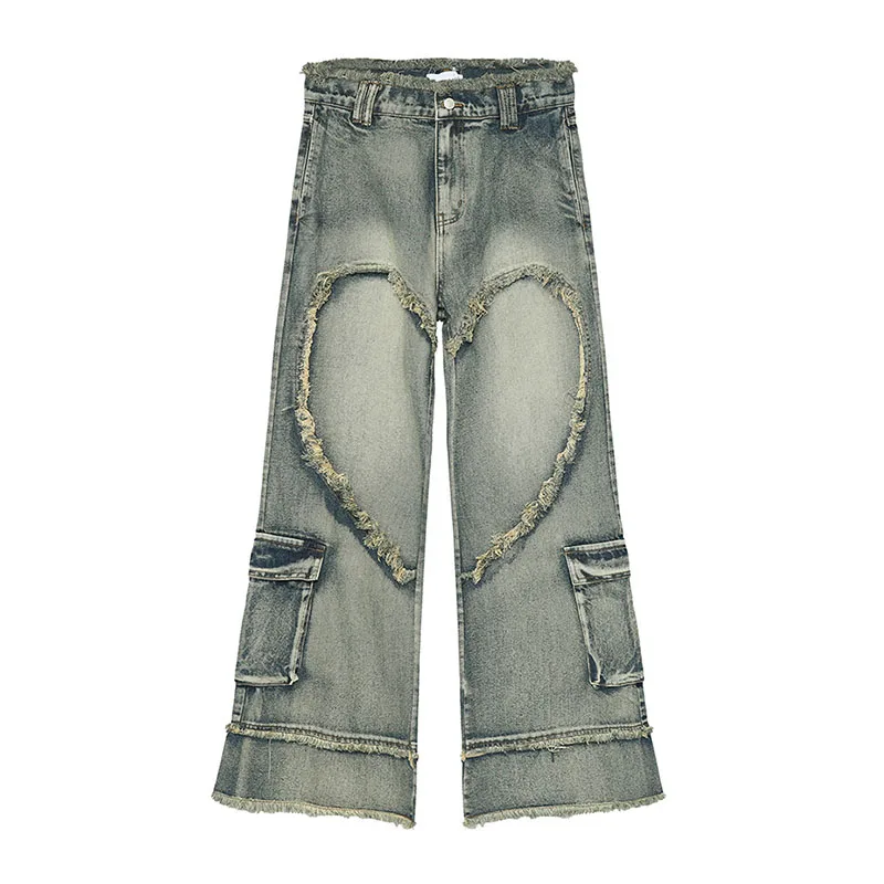 Irregular Patchwork Vintage Jeans Pants Streetwear Baggy Denim Trousers For Male Hi Street Vintage