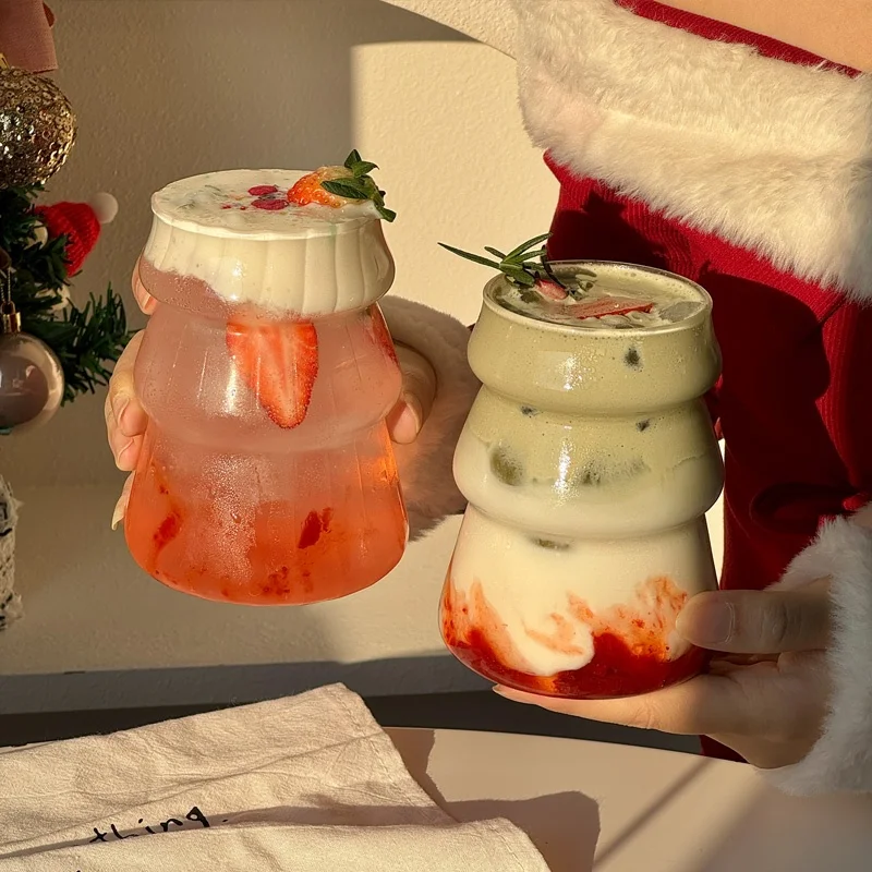 

Vertical Stripes Glass Cup Transparent Water Bottle Milk Tea Juice Coffee Cups Drinkware Creative Table Decorative Cup Supplies