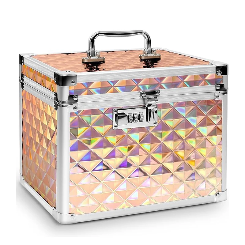 

Cosmetic Case Aluminum Alloy Organizer Security Lock Case for Documents, Valuables, Medicine & Money Multifunction 10x7.25x7.75"