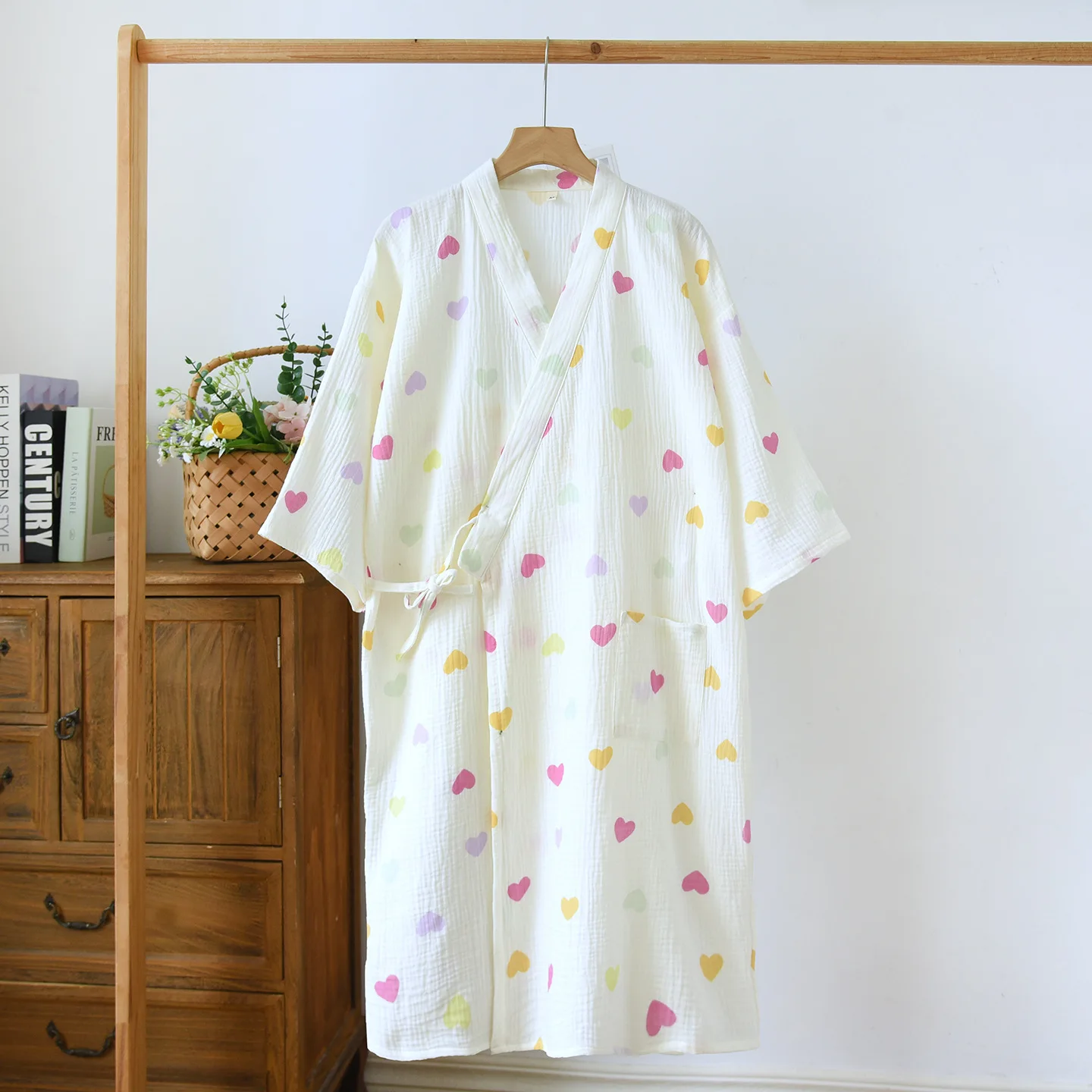 

New Bathrobe Women's Shower 100% Cotton Gauze Nightgown Kimono Pajamas Robe Cardigan Print Sleepwear Loungewear Home Clothes