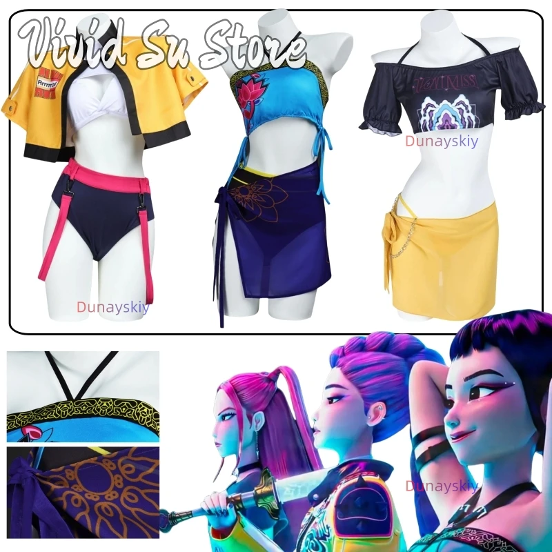 

Demon Hunter Of KPop Rumi Zoey Mira Cosplay Women Swimsuits Top Shorts Yellow Coat Swimwear Outfits For Adult Halloween Carnival