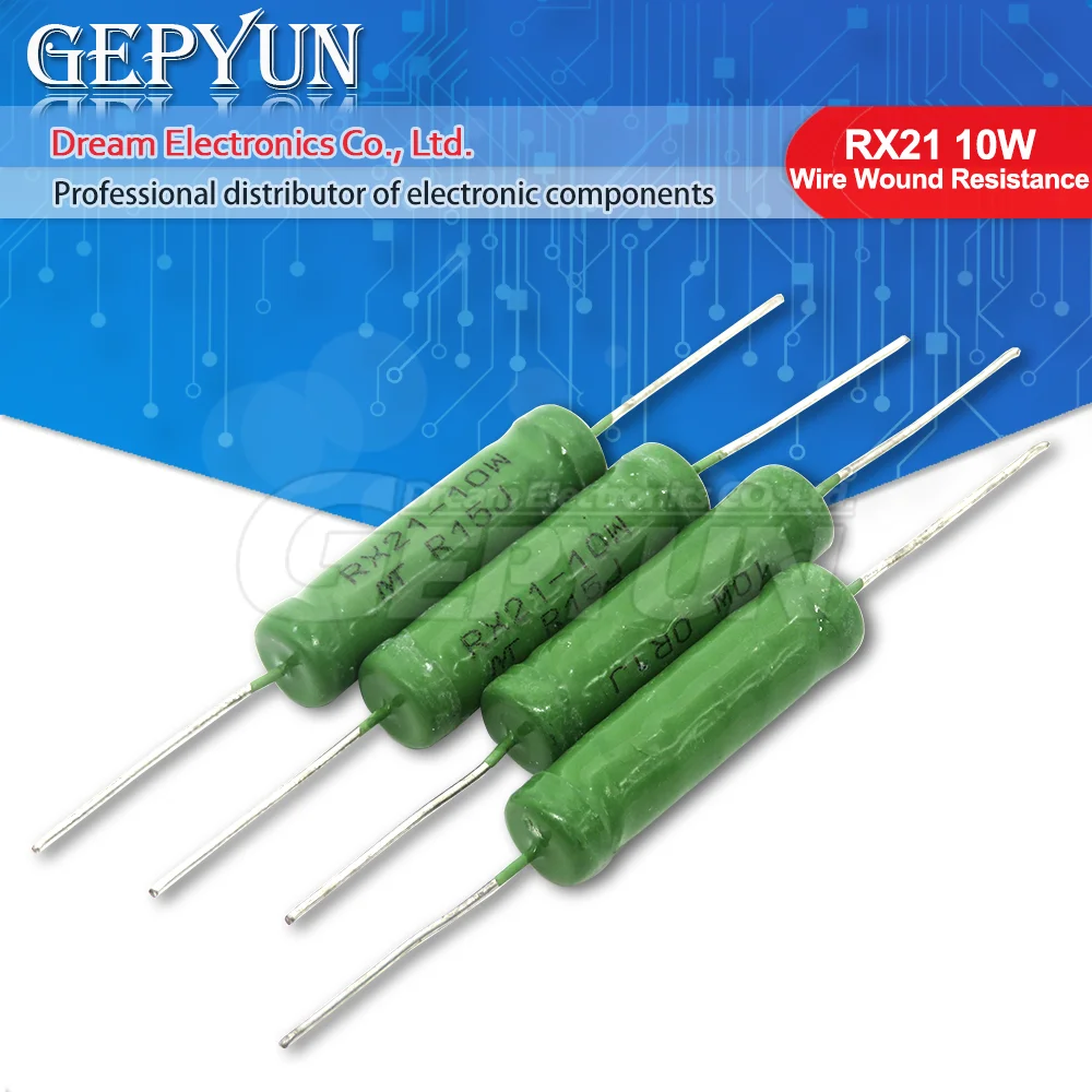 5PCS RX21 10W Rezystor drutowy 5% 1R 10R 100R 1K 10K 12K 15K 18R 20R 22R 24R 27R 30R 33R 36R Rezystor