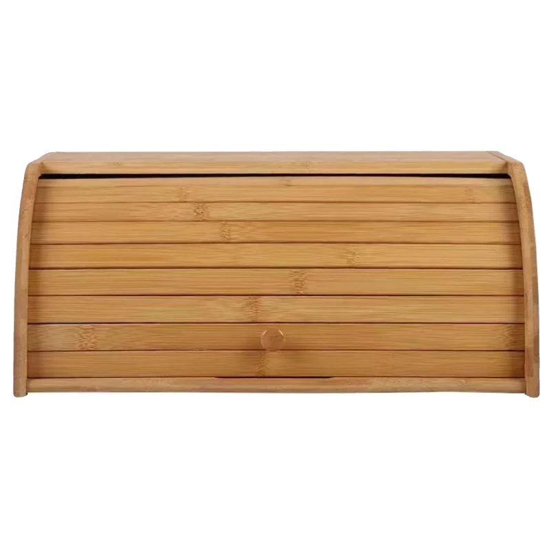 Wooden Bread Box Compact Rolltop Bread Bin Storage Container Eco-Friendly Organizer 40x24x17cm