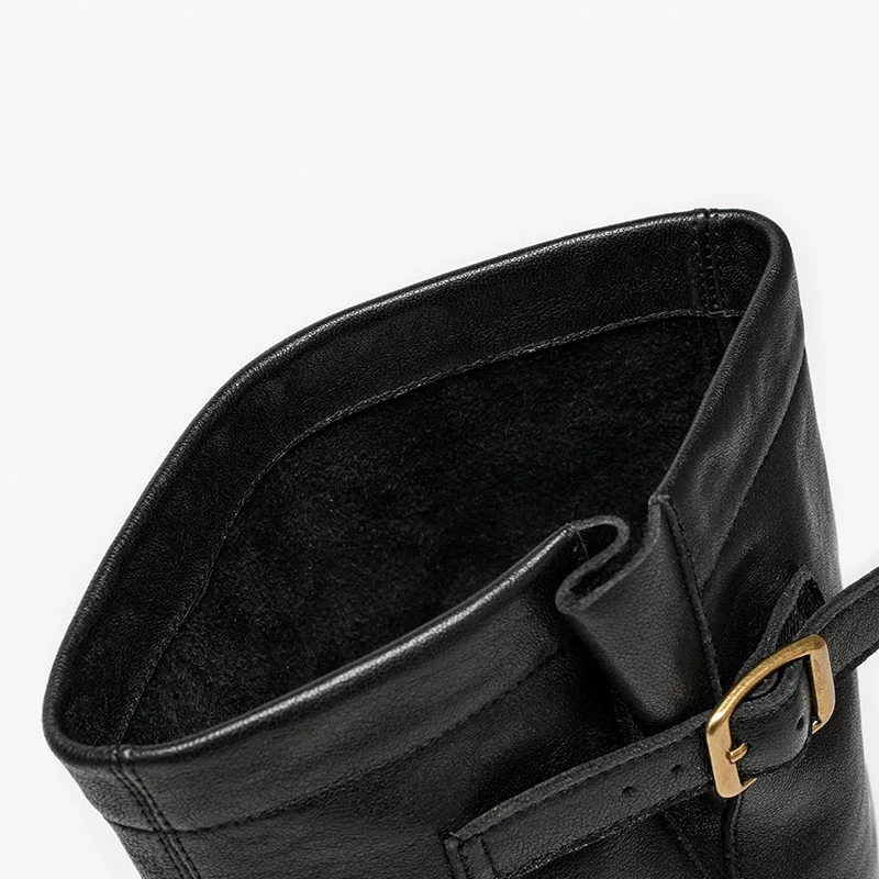 BEAUTODAY Long Boots Women Sheepskin Leather Round Toe Double Buckle Strap Vintage Knight Boots Ladies Shoes Handmade 01707 view 5