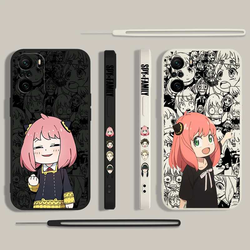 SPY×FAMILY Anya Forger For Xiaomi Redmi Note 13 12 12Pro 11 11S 11T 10S 10 Pro Plus 5G Liquid Left Rope Phone Case