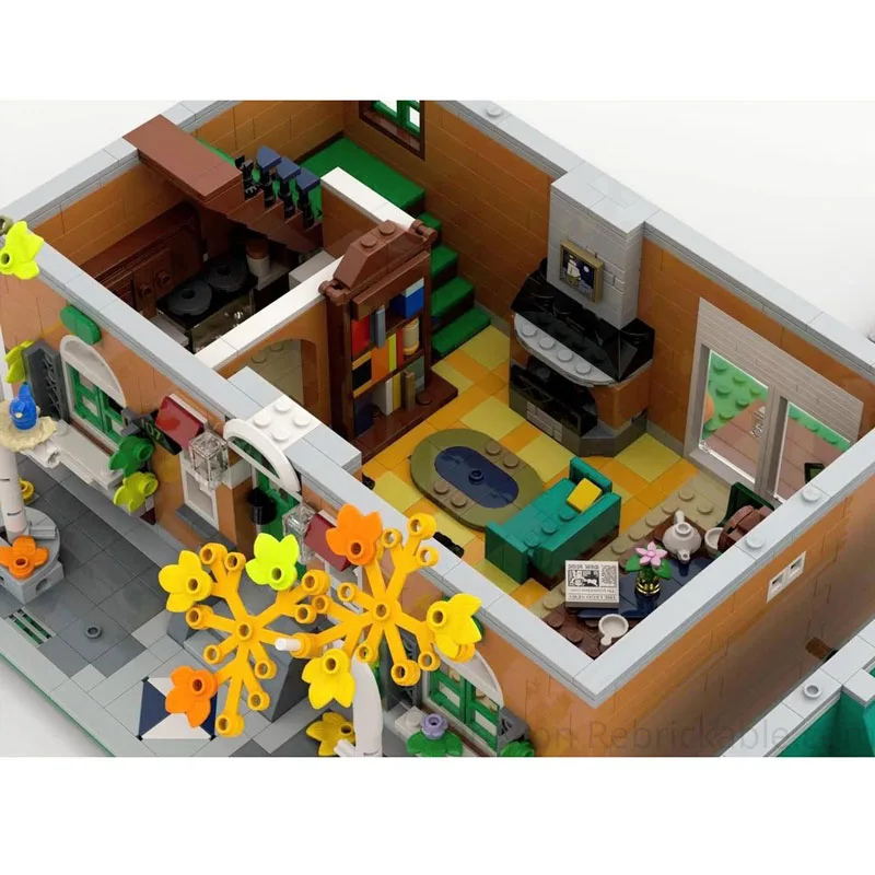 Blocs de construction MOC-244441 Villa Street View, série de paysage de rue moderne, blocs de construction modulaires de rêve, jouets créatifs, 2122 pièces