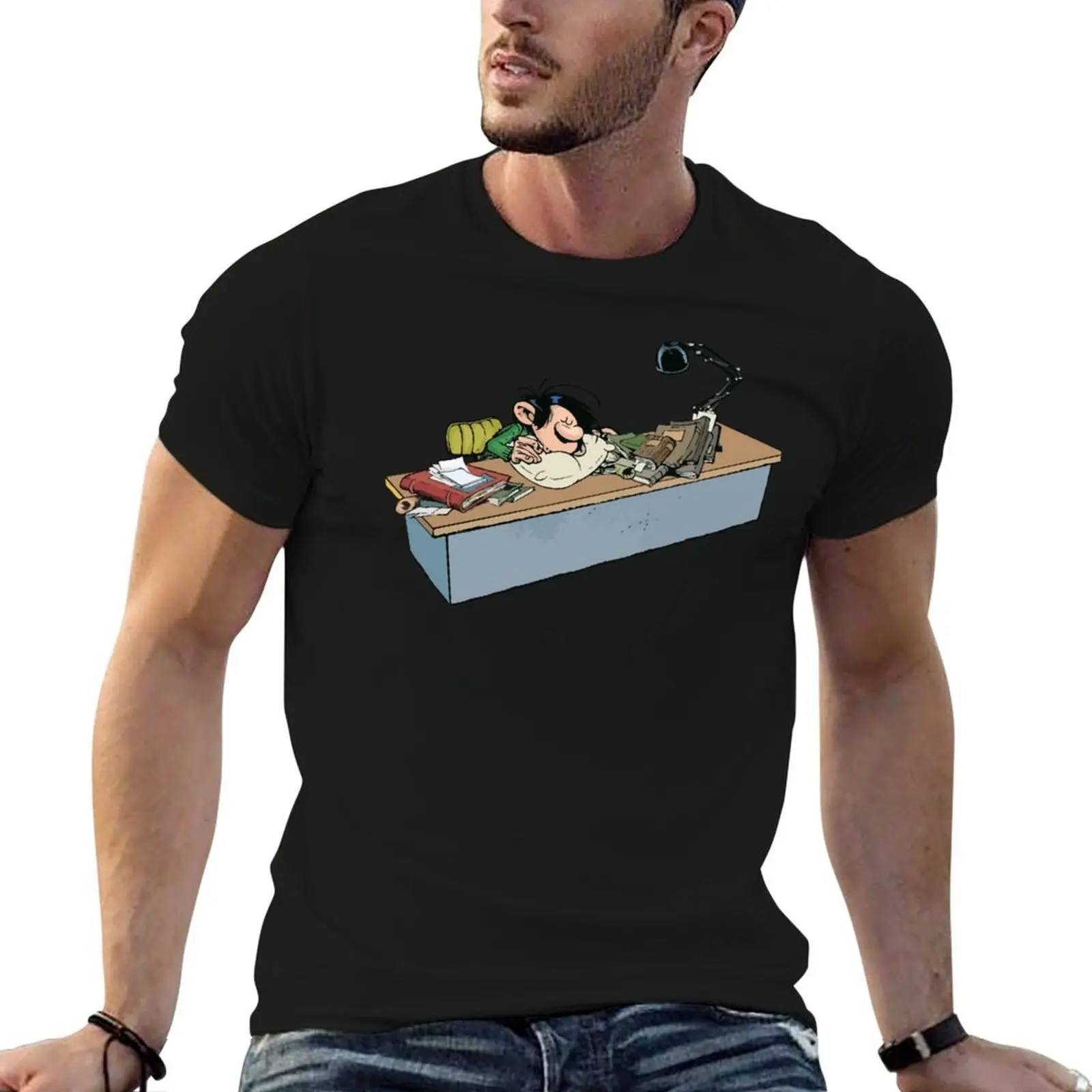 

Gaston Goof behind his Desk sleeping T-Shirt man t shirt summer anime t shirts oversize t shirt custom print T-shirt