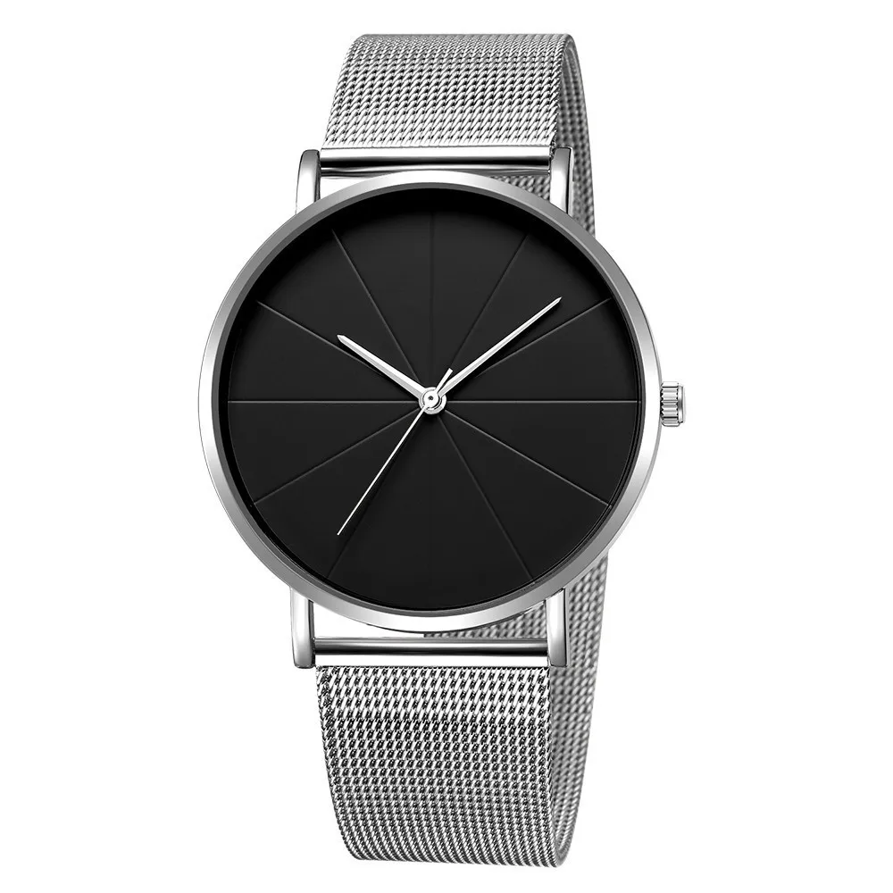 Mens Fashion Business Quartz Wristwatch Fashion 2Pcs Men Watch Stainless Steel Mesh Belt Men Luxury Silver Bracelet Watches