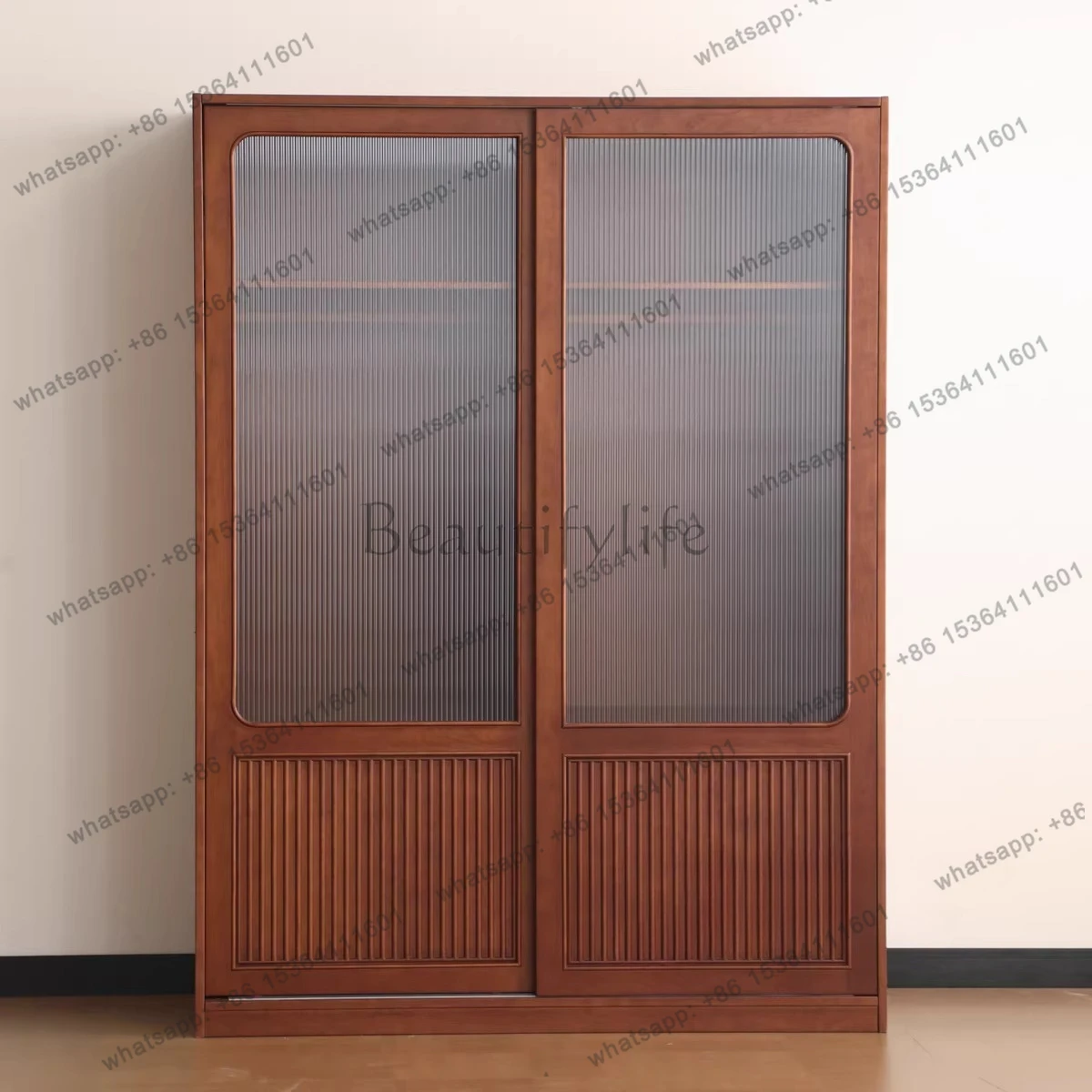 Cherry wood retro sliding door wardrobe French medieval solid wood sliding door storage