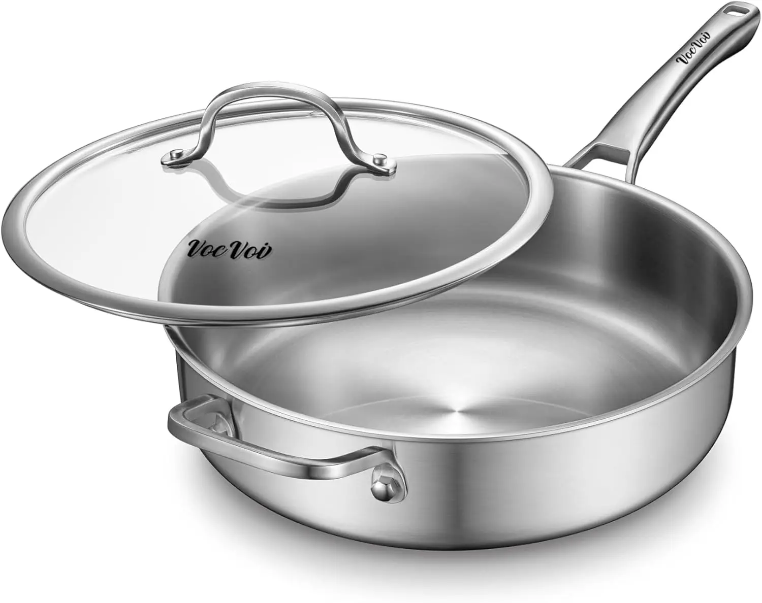 

6-Quart Stainless Steel Saute Pan with Lid, 12-Inch Skillet, Dishwasher & Oven Safe for All Cooktops