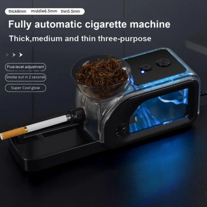 

Transparent Luminous Electric Tobacco Filling Machine 5.5/6.5/8mm Tube Automatic Cigarette Rolling Machine Smoking Accessories