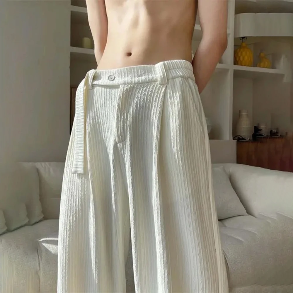 Mens Casual Pants Ice Silk Texture Straight Pants Light Breathable Simple Solid Color Soft Campus Trousers Men'S Clothing 2024