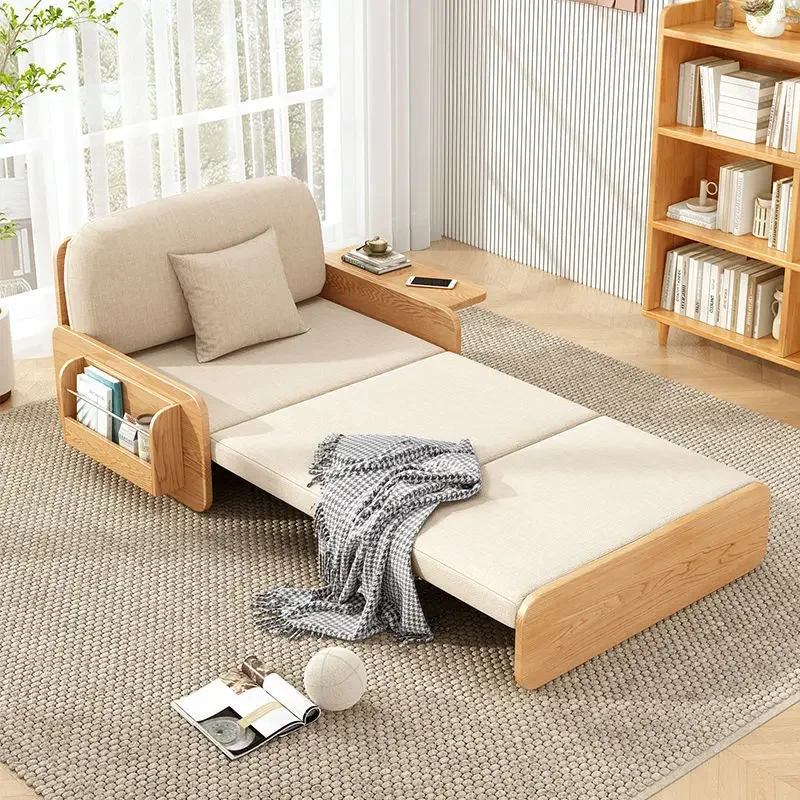 

Solid wood sofa bed integrated living room dual-purpose multi-functional small apartment folding bed lazy retractable fabric