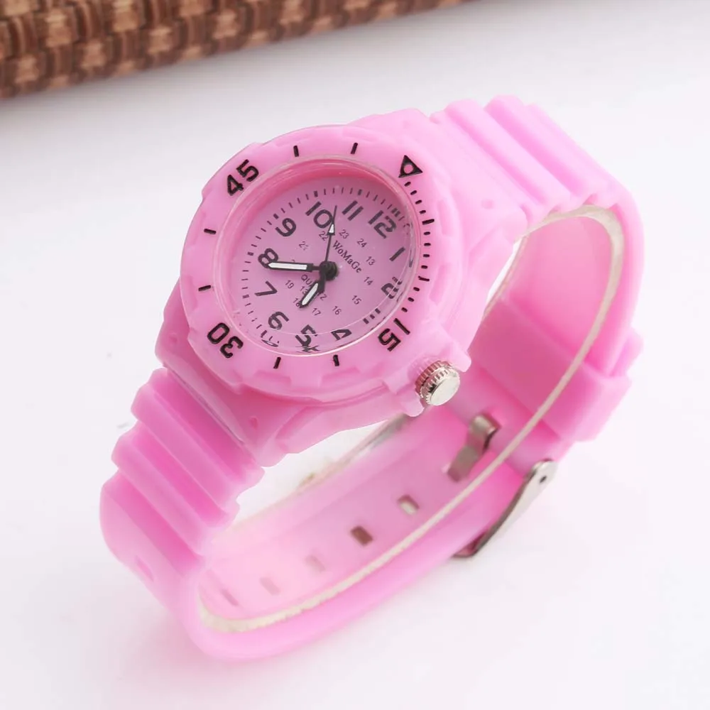 

New Fashion Cute Pink Children Watches Boys Girls Sports Watches WOMAGE Silicone Band Quartz Wristwatches Kids Montre Enfant