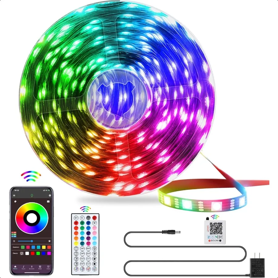 

LED Lights for Bedroom 25FT RGB LED Strip Lights with 44 Keys IR Remote Smart LED Light Strip with Adhesive Backing Adjustable