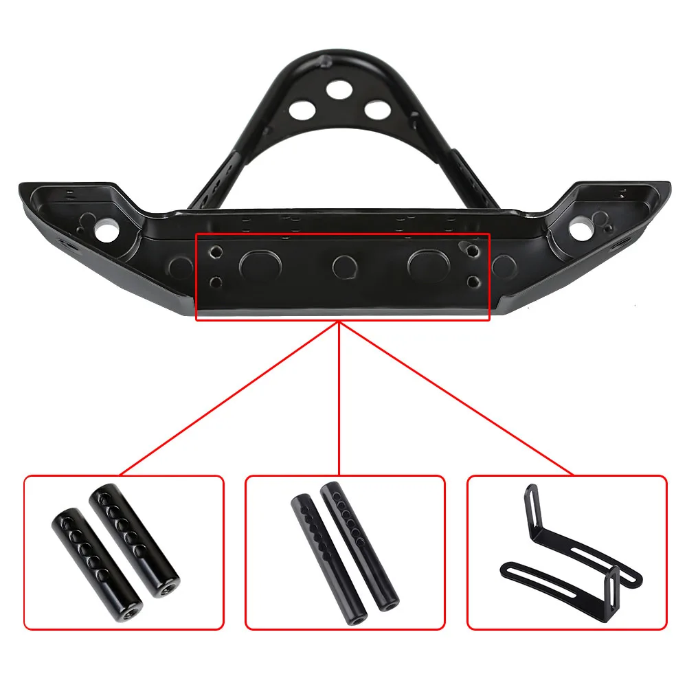 INJORA Metal Black Front Bumper with Light for 1/10 RC Crawler Car TRX-4 Axial SCX10 & SCX10 II 90046 SCX10 III AXI03007