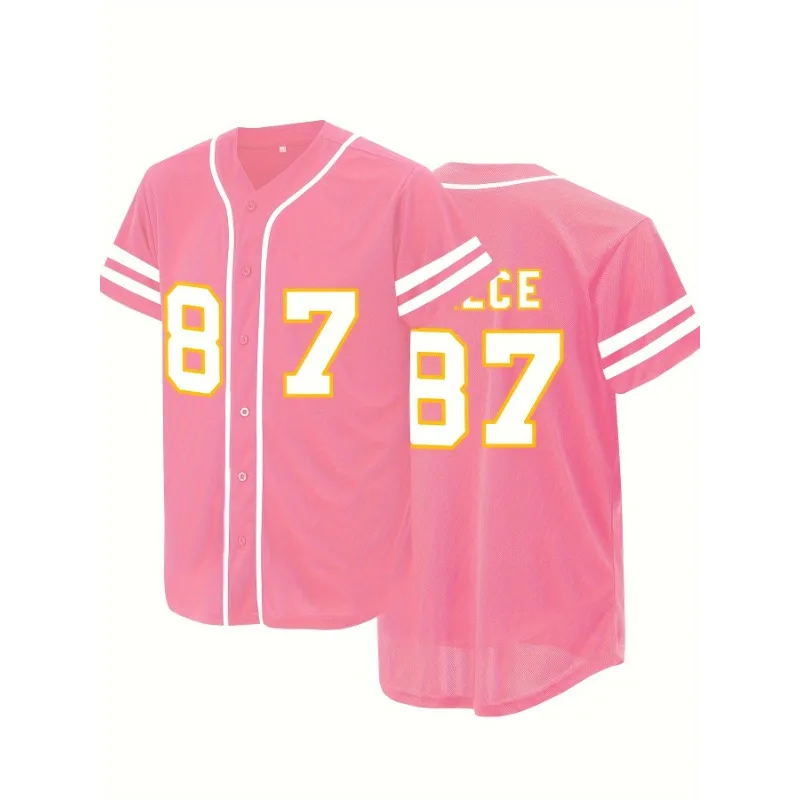 

Women's Embroidered Pink Baseball Jersey with V-Neck Short Sleeve Sports Style Hip Hop Street Art Design for Casual Daily Party