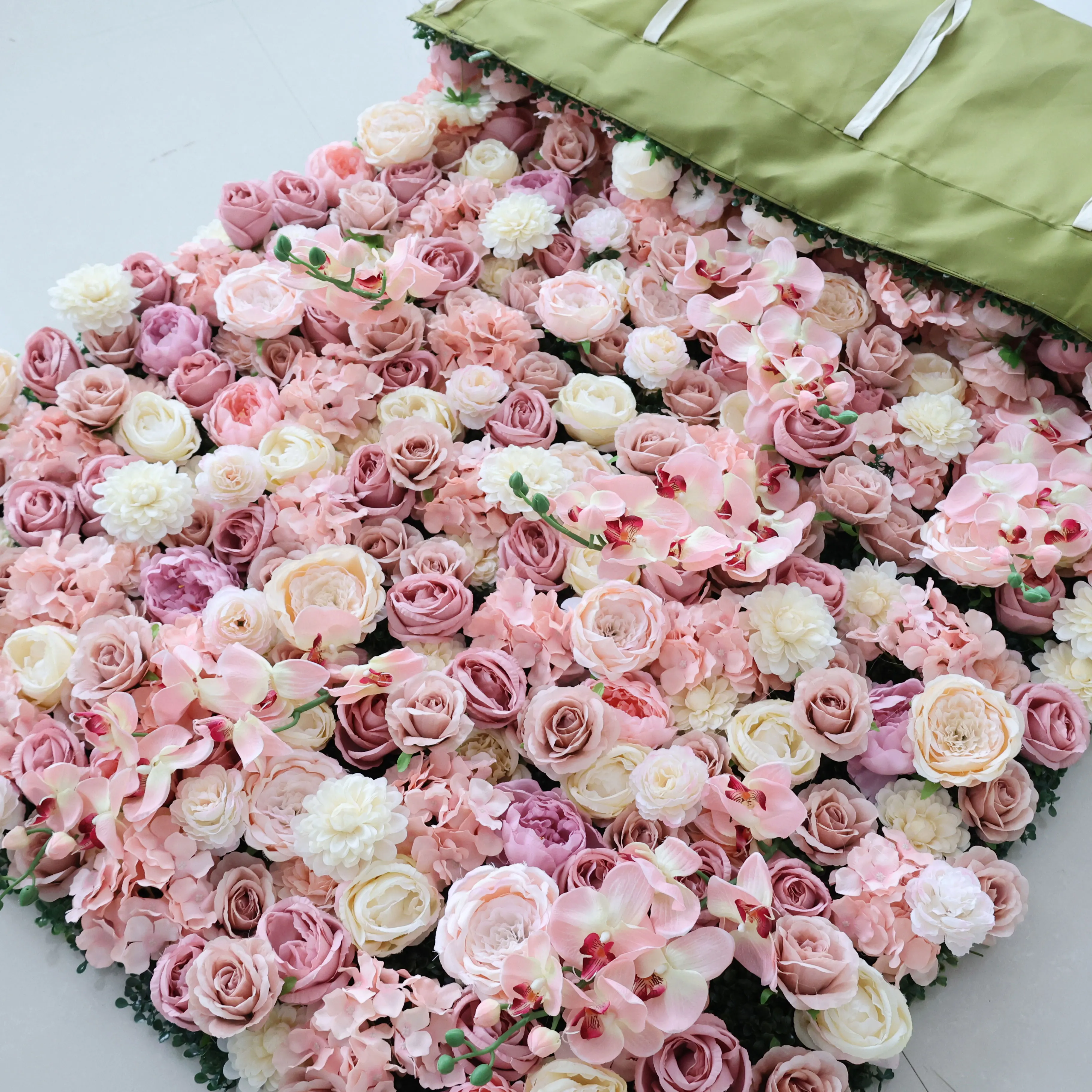 YuLiFlower 3D 5D Roll Up Fabric Artificial Silk Rose Flower Wall Wedding Decoration Flower Wall Backdrop Panel