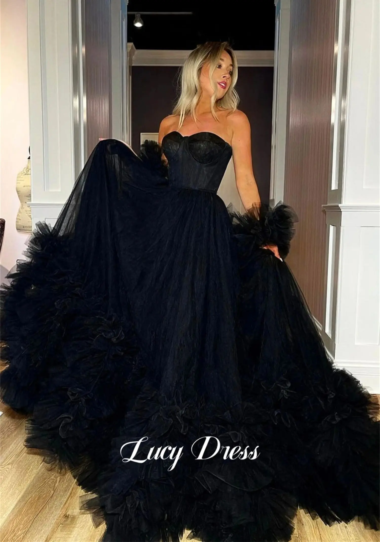 Lucy Wedding Party Dress Special Occasion Dresses Fluffy Black Evening Robes De Cocktail Ball Gowns Prom Customized فساتين سهرة