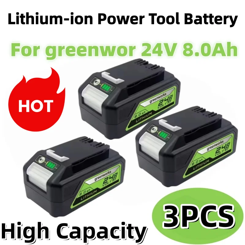 Nuova Batteria al Litio 24V 8.0Ah per Greenworks, Batteria Greenworks per Utensili Greenworks 24V 48V MO24B410 MO48L4211 HT24B210 21342