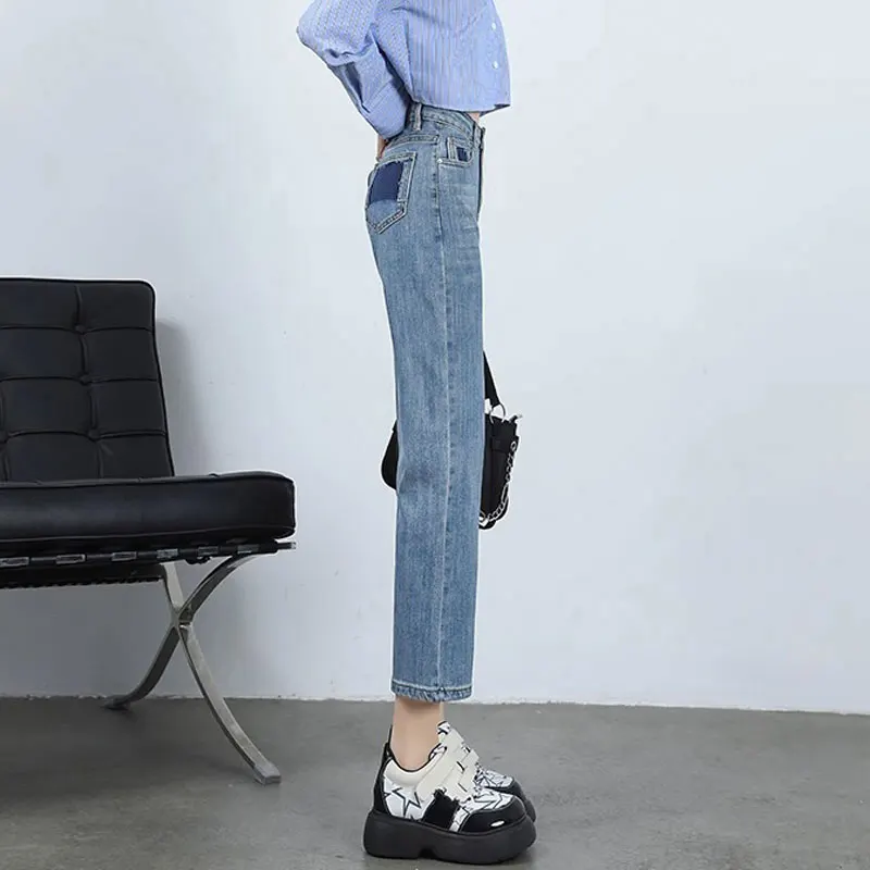 Jean Droit de Style Coréen pour Femme, Streetwear Décontracté et Confortable, Idéal pour les Vacances, Idéal pour les Étudiants, Collection Printemps, 03