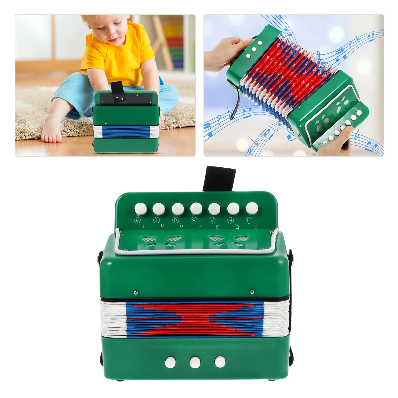 

7KeysAccordion KidsMusicalInstruments EducationalToy BeginnerAccordion ChildrensFun CognitiveAbility SafeForKids PlasticMaterial