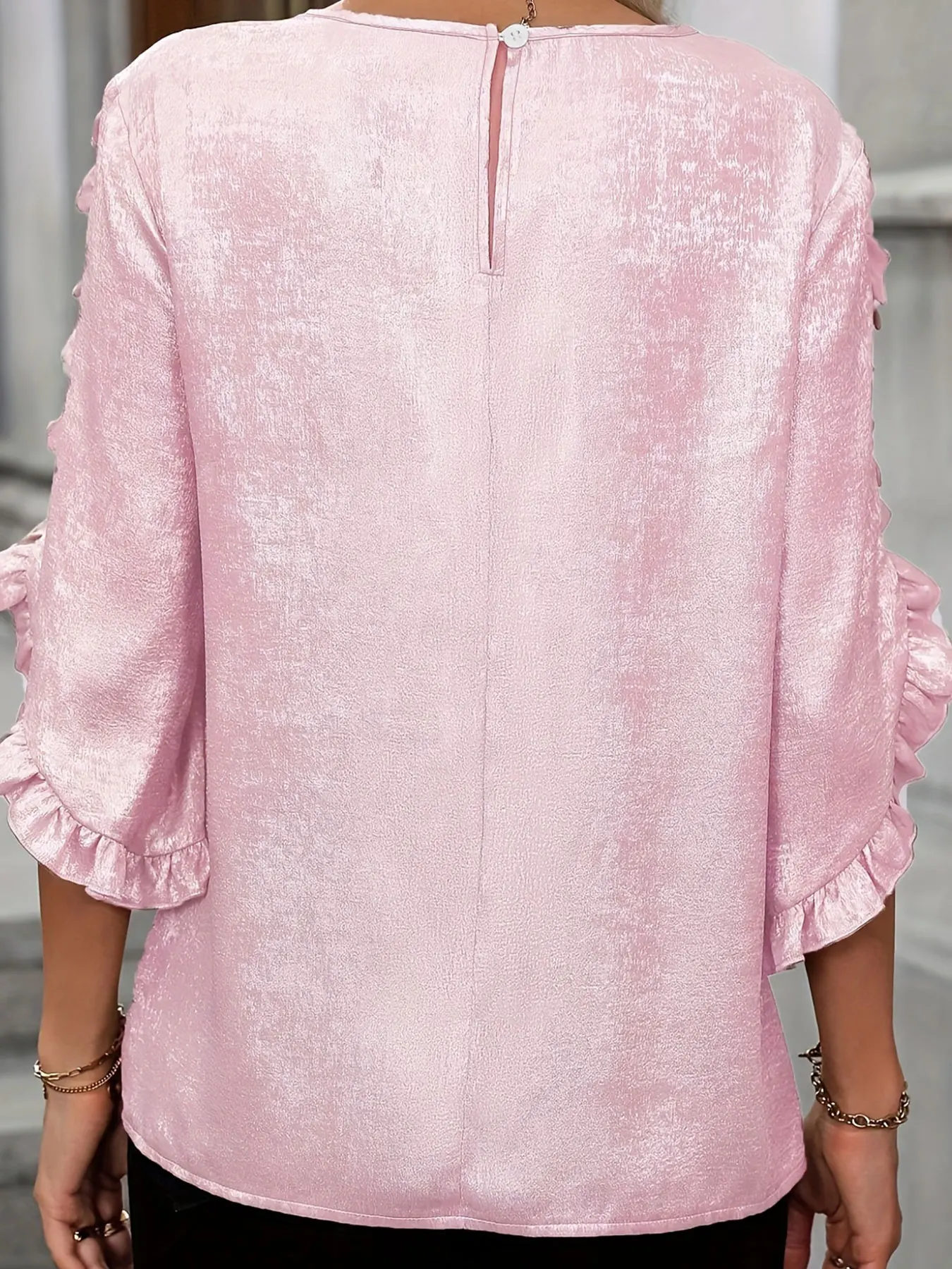 قميص نسائي كاجوال أنيق بلون سادة منسوج كبير