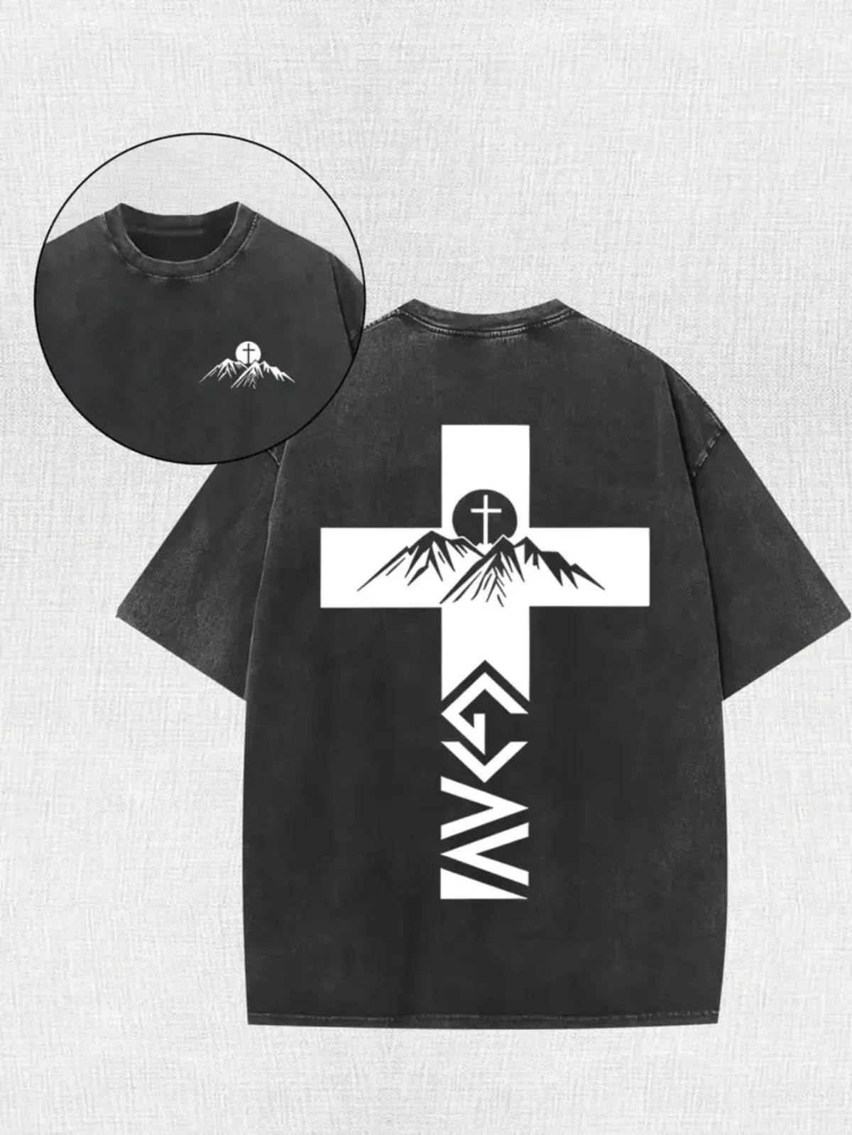

Мужская повседневная модная ретро-промытая хлопковая футболка с двусторонним принтом в стиле горного и речного креста, уличные городские топы для путешествий