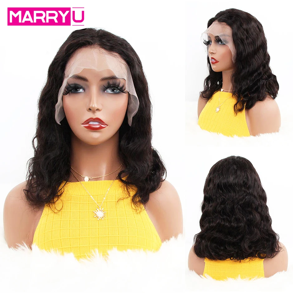 MARRYU Body Wave Bob วิกผมธรรมชาติสี Peruvian Body Wave วิกผม13x 4ลูกไม้ด้านหน้าเส้นผมมนุษย์วิกผมผู้หญิงลูกไม้4X4ปิดวิกผม