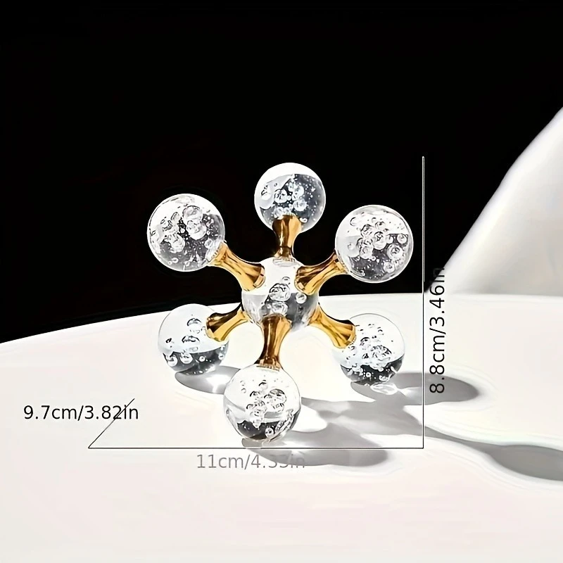 Home Ornament Stone Molecule Modern Minimalist Desktop Decor Geometric Cross Shape Metal Crystal Ball