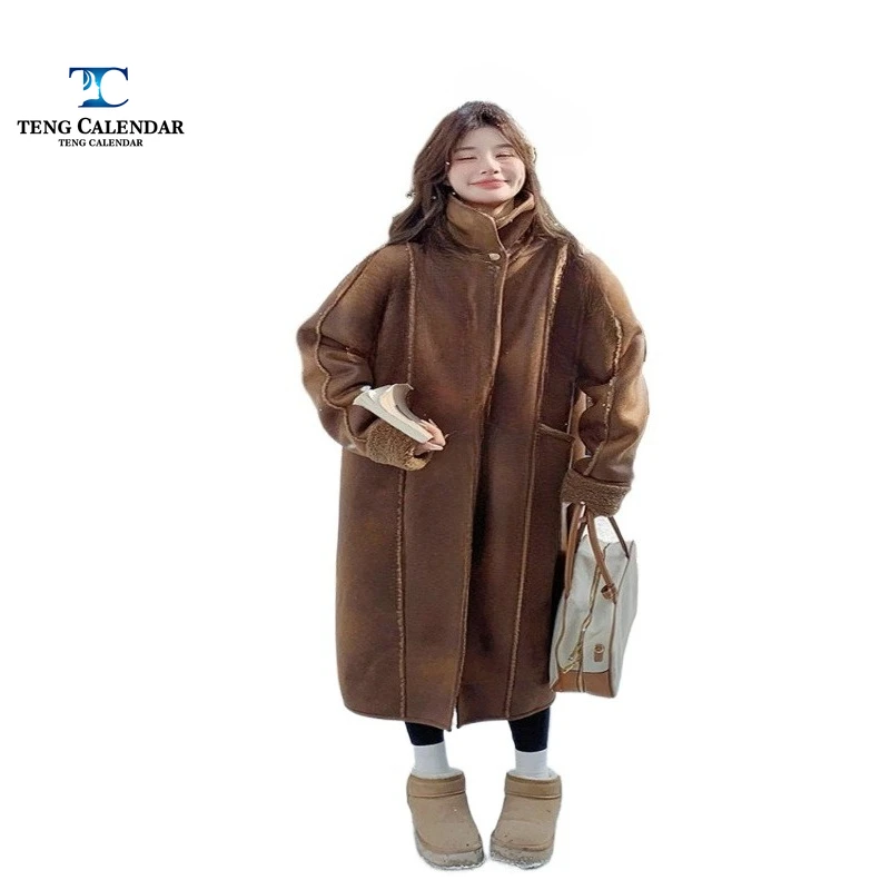 Melad-Imitatfell, beliebter langer, dicker Wildleder-Lammfell-Mantel, integrierter Mantel, Damen-Winter 2025, neues Modell