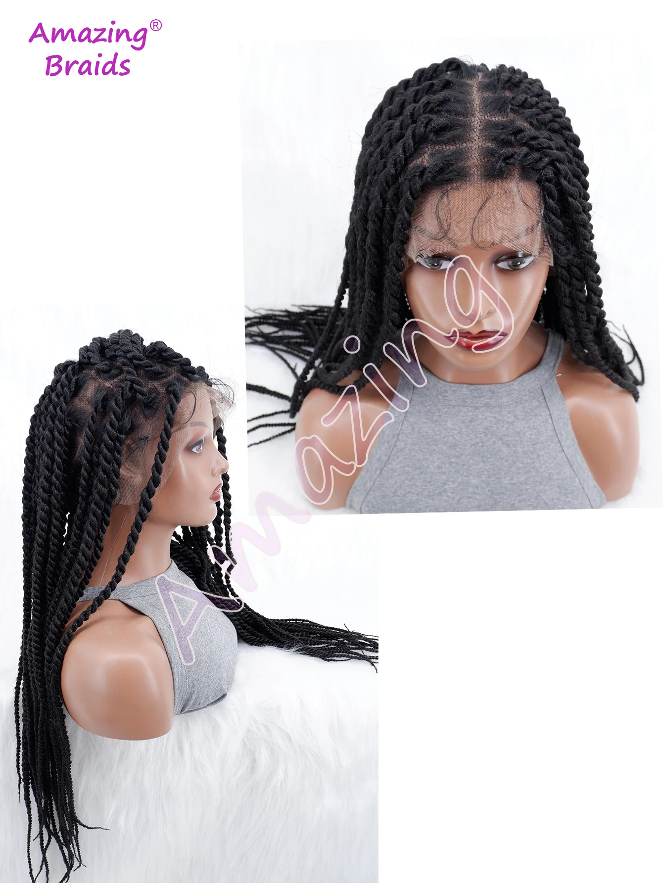 30 ''Twist intrecciato parrucche piene del merletto per le donne anteriore del merletto medio Senegalese Twist trecce parrucca parrucca sintetica del merletto con i capelli del bambino