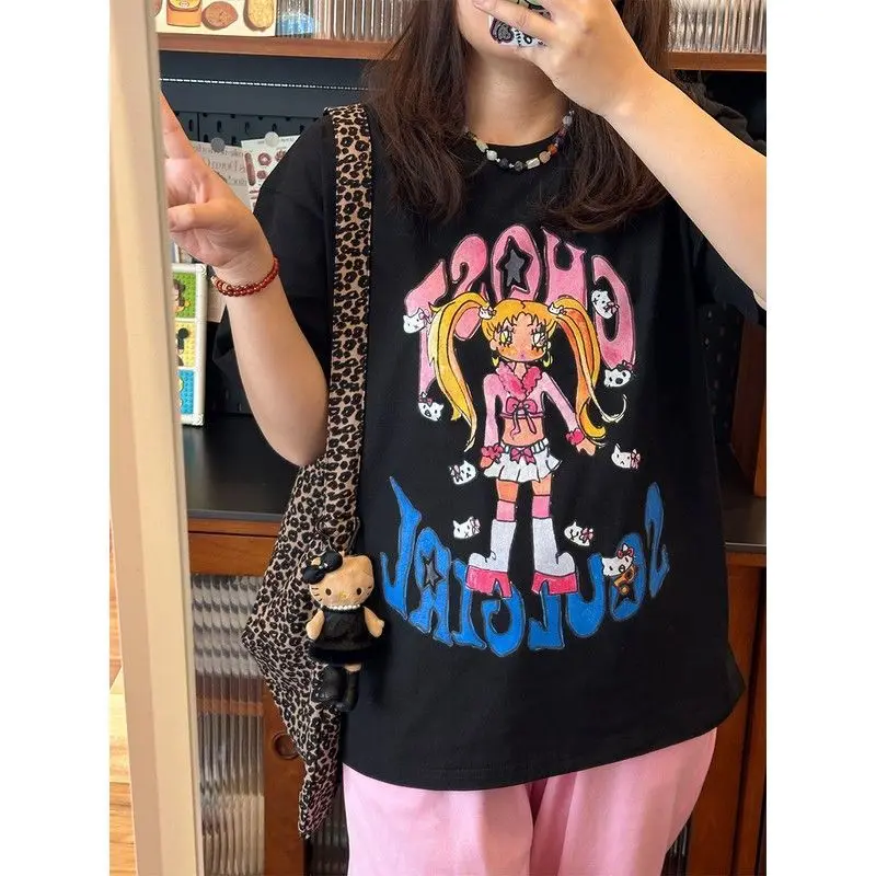 

Sailor Moon Millennium Style Beautiful Girl Retro Cartoon Girl Niche T-shirt Loose Cotton Age-reducing Casual Versatile Top