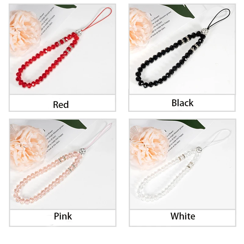 Fashion Mobile Phone Chain Elegant Acrylic Crystal Beads Cellphone Strap Lanyard Hanging Cord Keychain Jewelry Accessories