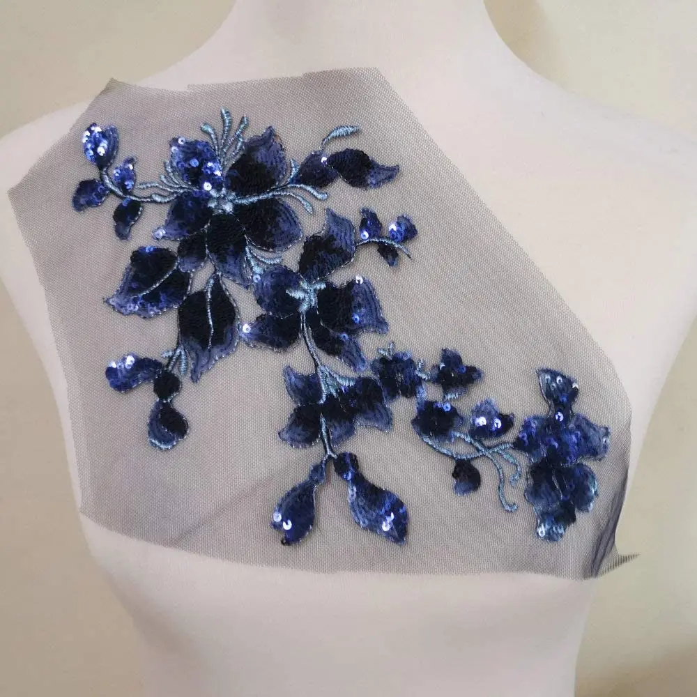 1 Pc White Sequin Embroidery Patches Fabric Applique DIY Evening Dress Wedding Decoration Lace Patch Sewing Repair