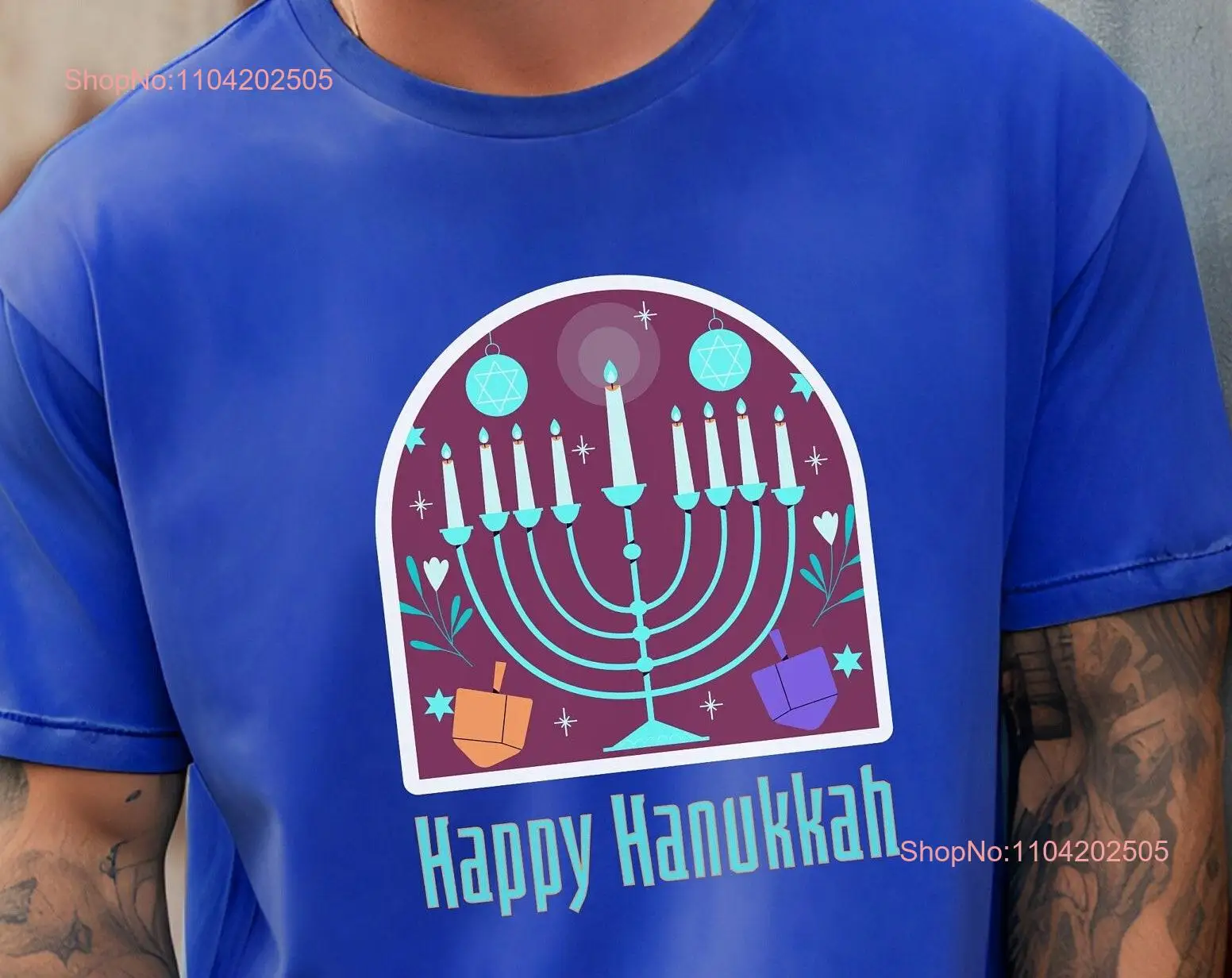 Happy Hanukkah t shirt Jewish holiday Menorah long or short sleeves