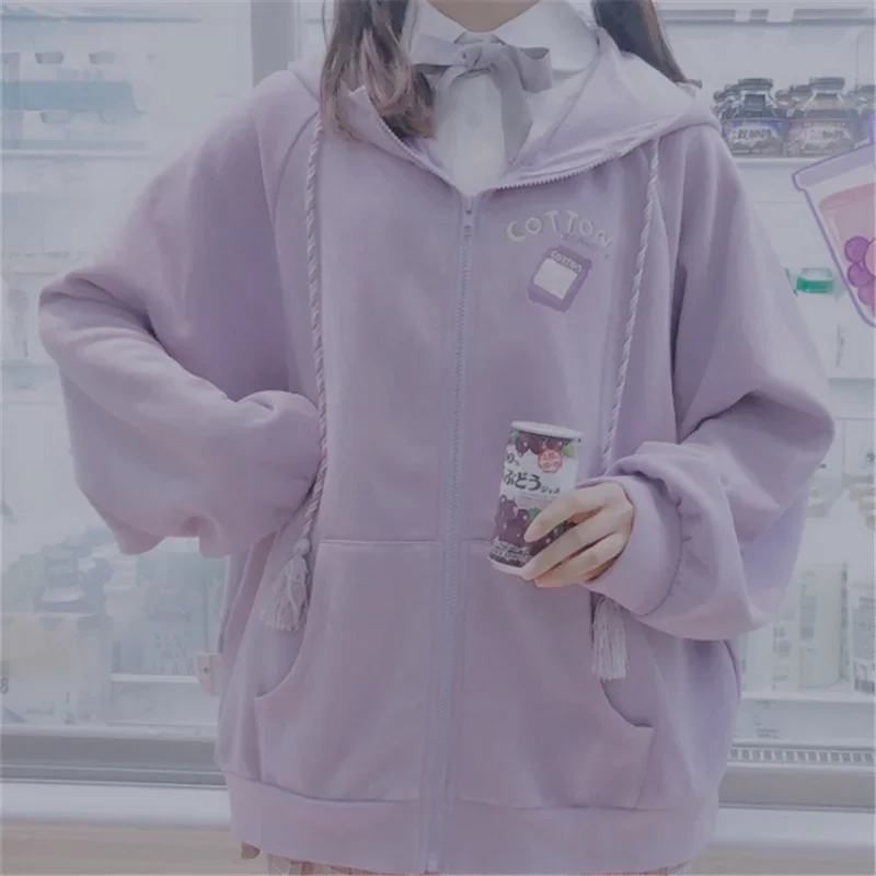 

Women Oversized Hoodies Casual Kawaii Winter Japan Style Sweatshirt Cute Ear Cap Sweatshirt Autumn Hooded Jacket Streetwear Girl