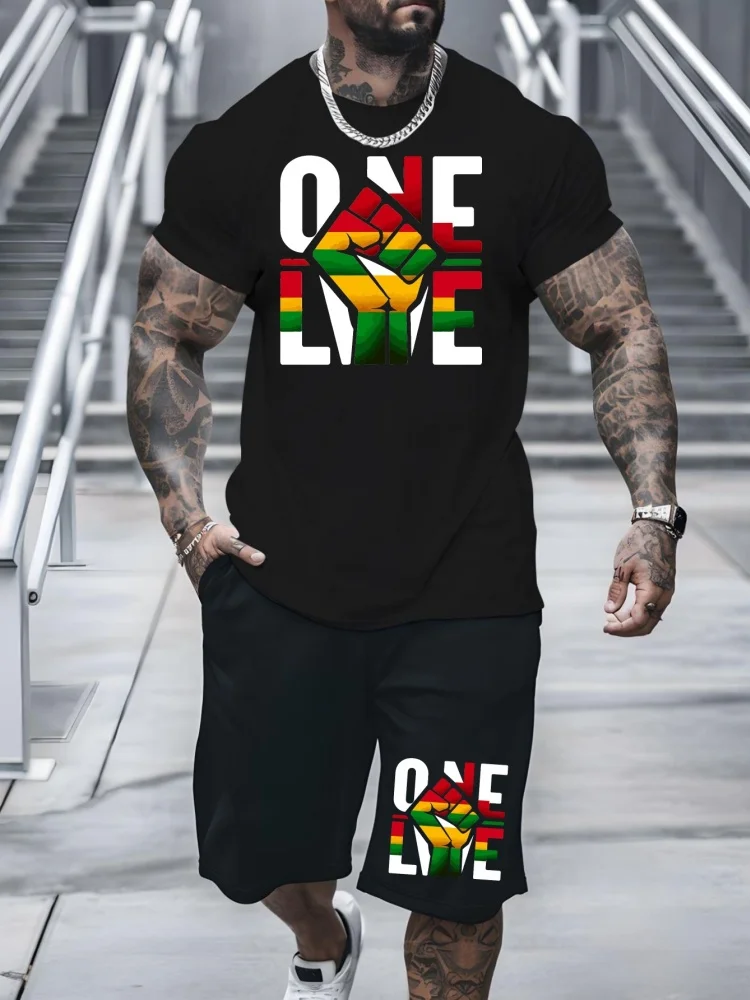 قبضة والسلام طباعة تي شيرت رجالي و مجموعة تي شيرتات قصيرة للأطفال الصيف عادية كل يوم الرجال قصيرة الأكمام قمة الشارع الحضري الرجال موضة قصيرة