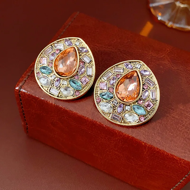 NISHIZAWA Colorful Diamond Earrings, Fashionable Niche Light Luxury Earrings, Medieval Palace Style Earrings