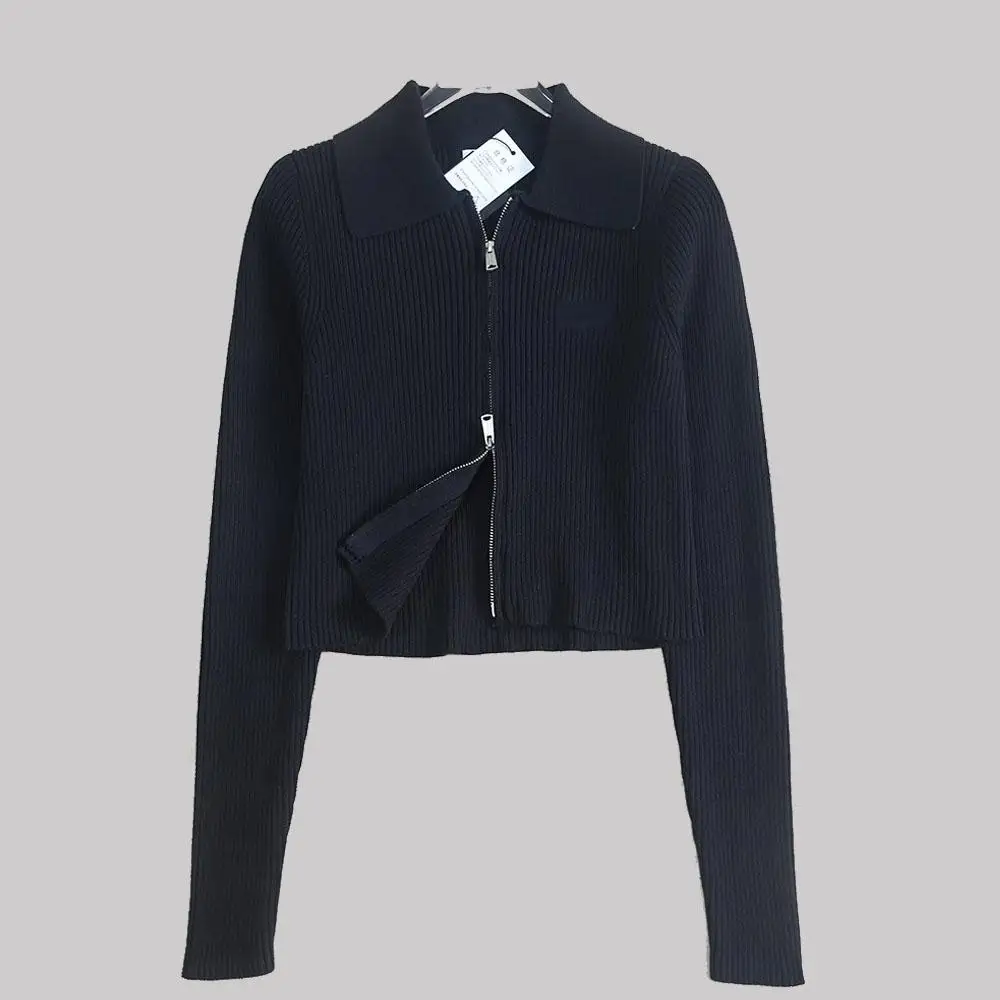 

Осенне-зимний вязаный свитер из смешанной шерсти и хлопка с ребристой воротником, облегающий открытый кардиган с вышивкой, хлопок...