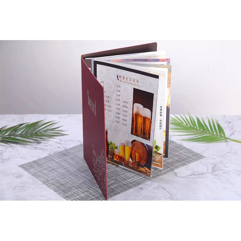 A4 Blank & Menu Logo PU Leather  Display Book With 8 Sheets Clear Pockets,